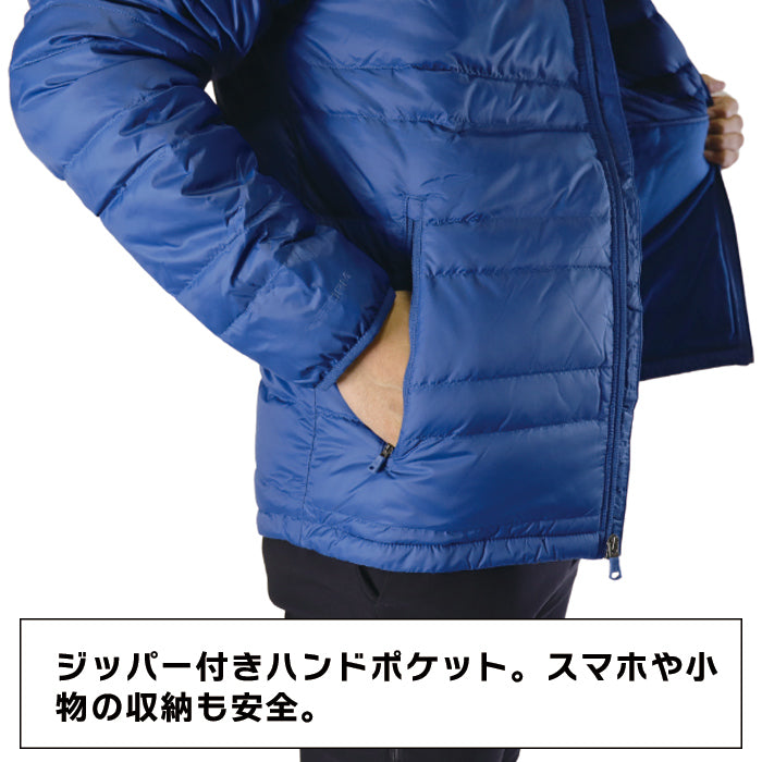 メンズ アンダーアーマー 紳士 ダウン コート ジャケット アウター 撥水 通気性 軽量 耐久性 ジッパー ポケット フード 立体フード ブルー 青 運動 修学旅行 部活 合宿 トレーニング 動きやすい シンプル スポーツ