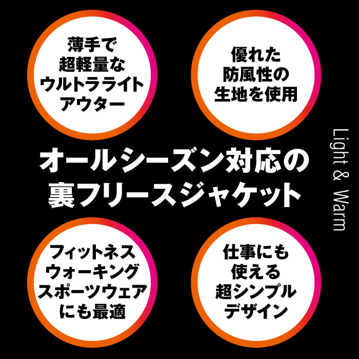 【オールシーズン対応】メンズ 防寒 裏フリースジャケット M L LL ブルゾン アウター 上着 ウインドブレーカー シンプル スポーツ 仕事 通勤 カジュアル インナージャケット 紳士 男性 ブラック ネイビー