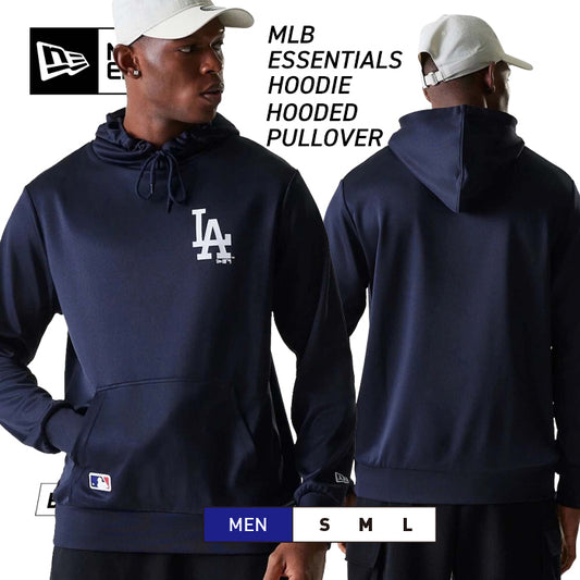 ニューエラ NEW ERA MLB ESSENTIALS HOODIE HOODED PULLOVER メンズ エッセンシャル ロサンゼルス ドジャース プルオーバー フーディー 刺繍 ロゴ ストリート ブルー ネイビー 濃紺 ホワイト 海外モデル 軽量 速乾 紳士 男性 スポーツ カジュアル