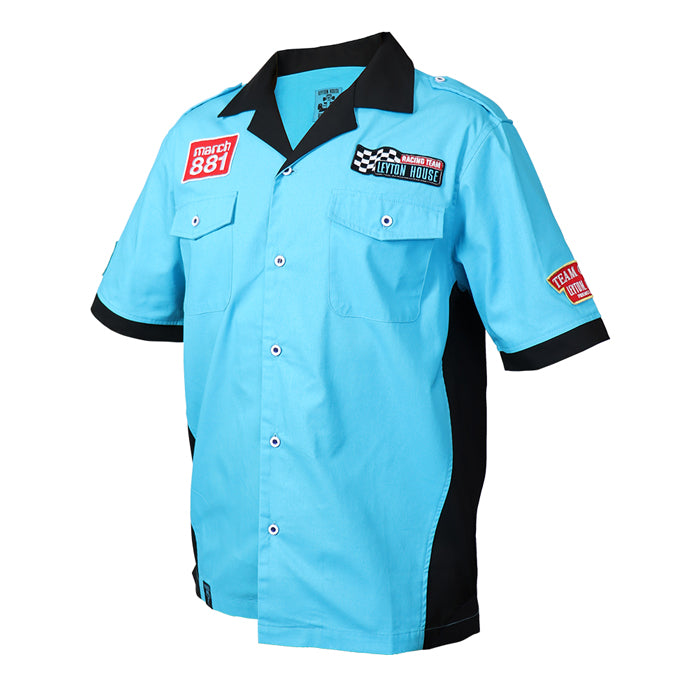 【 祝40周年特別企画 】レイトンハウス 記念 限定 レーシングチーム 半袖 ピットシャツ メンズ F1 モータースポーツ レトロ バブル 昭和 ワークス レイトンブルー ブラック 豪華 復刻 LEYTON HOUSE anniversary limited 紳士 男性