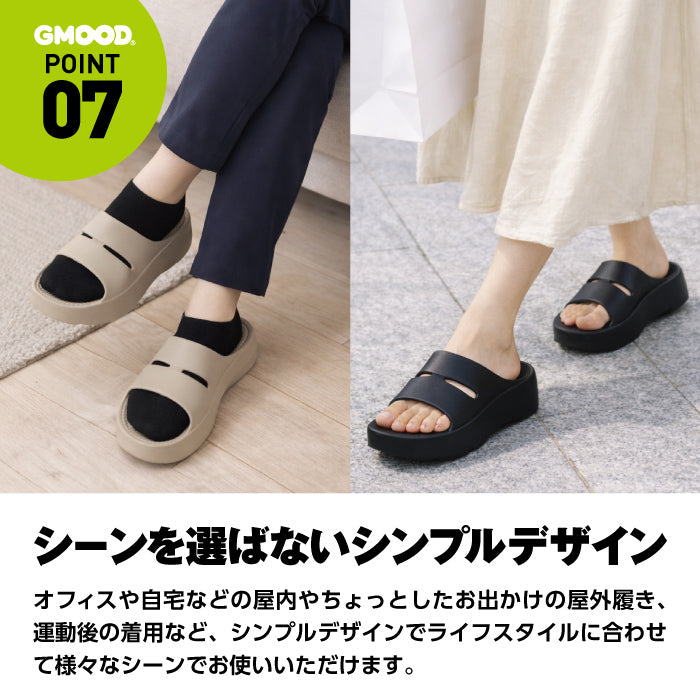 ジームード リカバリー系 スライド 厚底 プラットフォーム クッション サンダル 特殊EVA レディース 美脚効果 スタイルアップ 普段使い 仕事 スポーツ後 セルフケア 軽量 シンプル アウトドア タウンユース GMOOD