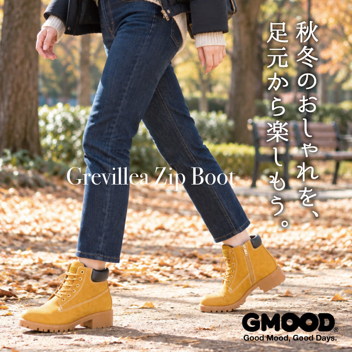 GMOOD レディース 6ホールブーツ ショートブーツ レースアップブーツ サイドジップ ファスナー付き 撥水 防汚 厚底 軽量 クッションインソール カップインソール 洗えるインソール 合成皮革 秋冬 おしゃれ カジュアル GM-408L Grevillea Zip Boot