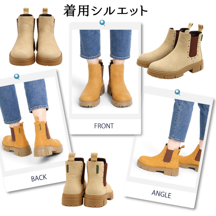 GMOOD チェルシーブーツ レディース サイドゴアブーツ ショートブーツ 厚底 撥水 防汚 合成皮革 軽量 クッションインソール カップインソール 洗えるインソール 秋冬 おしゃれ カジュアル GM-409 Mimosa Chelsea Boot