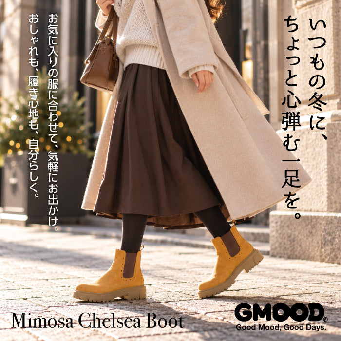 GMOOD チェルシーブーツ レディース サイドゴアブーツ ショートブーツ 厚底 撥水 防汚 合成皮革 軽量 クッションインソール カップインソール 洗えるインソール 秋冬 おしゃれ カジュアル GM-409 Mimosa Chelsea Boot