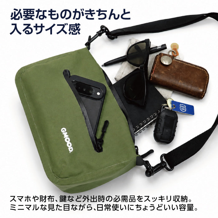 【新製品】 防水ショルダーバッグ 3.5L ミニショルダーバッグ サコッシュ バッグインバッグ対応 軽量 コンパクト 止水ファスナー 通勤 通学 旅行 散歩 メンズ レディース ユニセックス GMOOD GMB-001