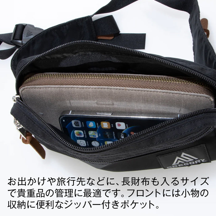 GREGORY CLASSIC HIPMATE L メンズ レディース グレゴリー ヒップメイトL ウェストパック ヒップバッグ 肩掛け サブバッグ アウトドア フェス 旅行 通勤 お出かけ 買い物 レジャー ドライブ 小型 2リットル ユニセックス お揃い 黒 ズーム ブラック