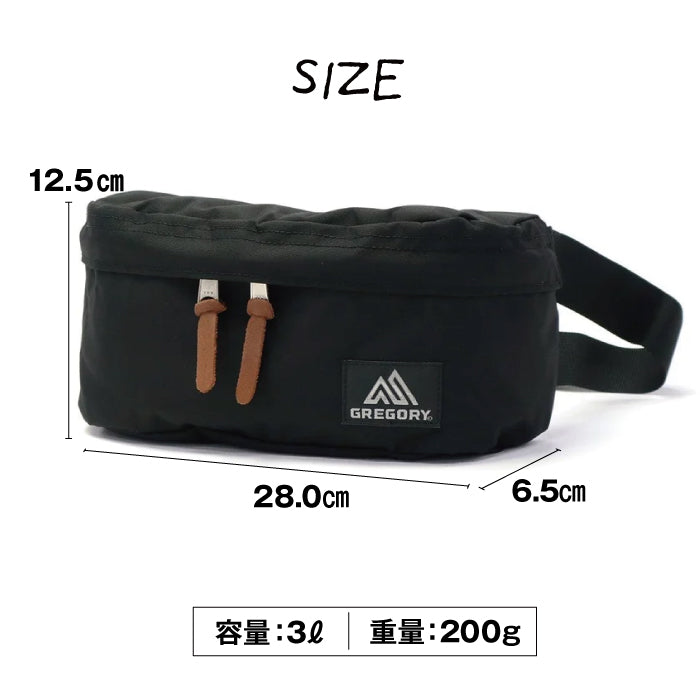 GREGORY CLASSIC STANDARD WAIST PACK メンズ レディース グレゴリー スタンダードウエストパック ヒップバッグ 肩掛け サブバッグ アウトドア フェス 旅行 通勤 お出かけ 買い物 レジャー ドライブ 3リットル ユニセックス お揃い 黒 ズーム ブラック