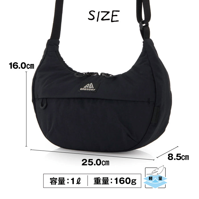 GREGORY SUSZY HALFMOON SHOULDER S レディース グレゴリー グレゴリー スージーハーフムーンショルダー 肩掛け サブバッグ フェス 旅行 通勤 お出かけ 買い物 レジャー 小型 軽量 はっ水 1リットル 女性 婦人 黒 ブラック