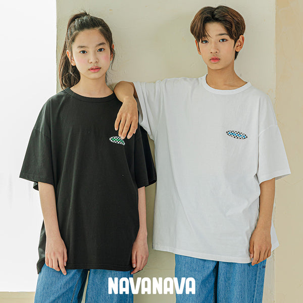【日本初上陸】ナバナバ 半袖TEE NAVANAVA オーバルロゴ 子供 男子 女子 韓国 Kファッション Tシャツ 韓流 ストリート 男女兼用 ビックシルエット オーバーサイズ 人気 ダンス チェッカー おしゃれ かわいい 小学生 中学生