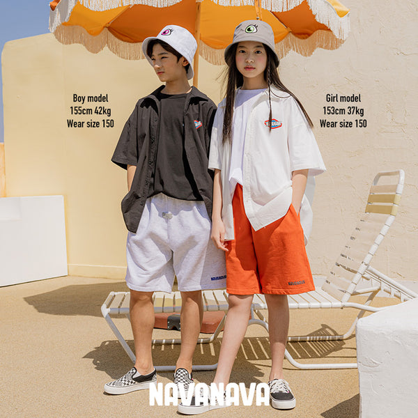 【日本初上陸】ナバナバ スウェットハーフパンツ NAVANAVA 綿 子供 男子 女子 韓国 Kファッション 韓流 ストリート 男女兼用 ビックシルエット オーバーサイズ オレンジ グレー 人気 ダンス おしゃれ かわいい 小学生 中学生
