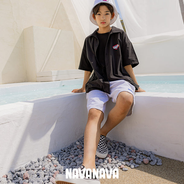 【日本初上陸】ナバナバ スウェットハーフパンツ NAVANAVA 綿 子供 男子 女子 韓国 Kファッション 韓流 ストリート 男女兼用 ビックシルエット オーバーサイズ オレンジ グレー 人気 ダンス おしゃれ かわいい 小学生 中学生
