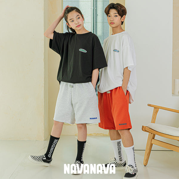 【日本初上陸】ナバナバ スウェットハーフパンツ NAVANAVA 綿 子供 男子 女子 韓国 Kファッション 韓流 ストリート 男女兼用 ビックシルエット オーバーサイズ オレンジ グレー 人気 ダンス おしゃれ かわいい 小学生 中学生