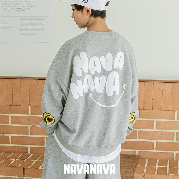 【日本初上陸】ナバナバ スウェット トレーナー NAVANAVA 子供服 男の子 女の子 韓国ブランド ファッション 長袖 バックプリント スマイリー ピース 韓流 ストリート 男女兼用 ビックサイズ オーバーサイズ 人気ブランド スポーツ ダンス 小学生 中学生