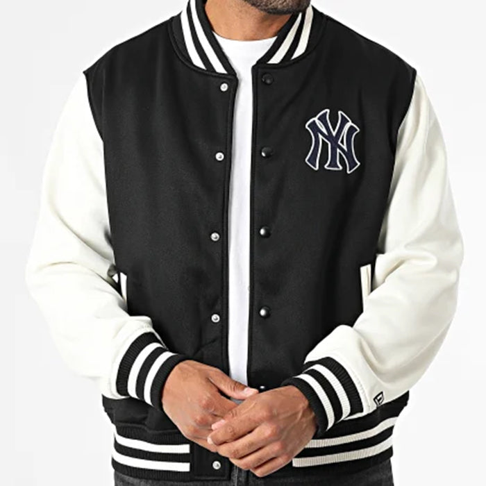 【海外モデル】 ニューエラ NEW ERA ボンバージャケット スタジアムジャンパー スタジャン メンズ BOMBER JCKT JACKET 大きいサイズ ヤンキース MLB 刺繍 ストリート ブラック 黒 オフホワイト 白 男性 紳士