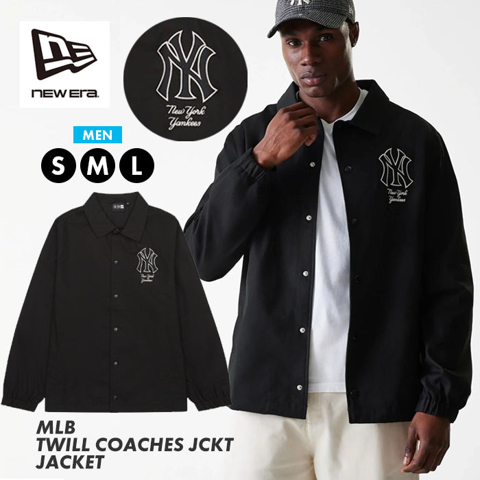 【大きいサイズ】 ニューエラ NEW ERA MLB TWILL COACHES JCKT JACKET メンズ ツイル ブラック コーチジャケット NY ヤンキース HIPHOP ワークスタイル ストリートファッション 刺繍 ロゴ ストリート ブラック 海外モデル 紳士 男性 スポーツ カジュアル