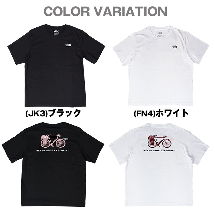 【全2色】ノースフェイス Tシャツ メンズ レディース 半袖 グラフィック プリント ユニセックス ブラック ホワイト 黒 白 アウトドア バイク NF0A89U8 CAMP BIKE コットン 綿100% ラウンドネック ロゴ バックプリント