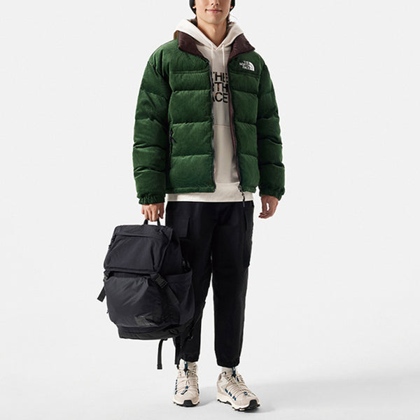 ノースフェイス THE NORTH FACE 92 リバーシブル ヌプシ ジャケット メンズ アウター 隠しフード スタンドカラ― 撥水 中綿 防寒 保温 ショート丈 スポーツ キャンプ アウトドア 運動 部活 旅行 羽織 グリーン 緑 ブラウン
