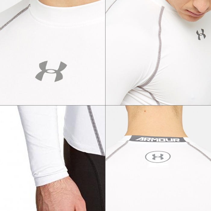 アンダーアーマー メンズ長袖ヒートギアコンプレッションシャツ ホワイト UNDER ARMOUR HG LS COMP 1257471-100 WHITE