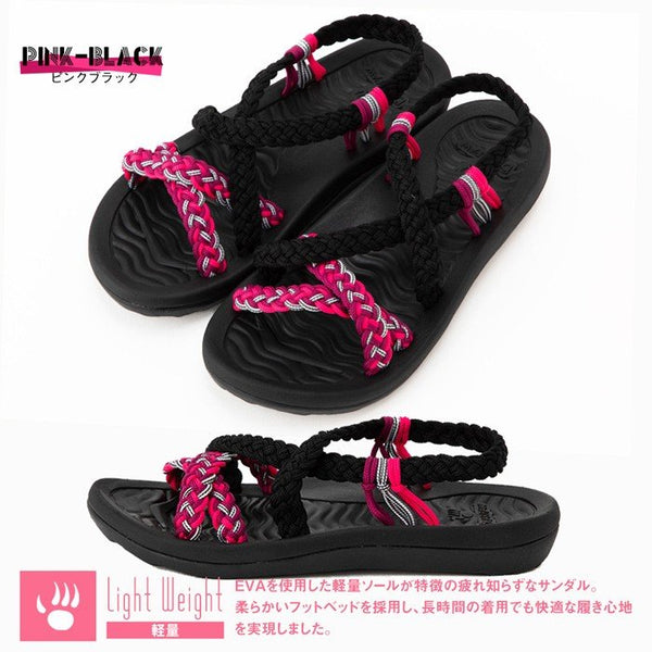 ベアパウ レディース 女性 婦人 浴衣 ビーチサンダル 下駄風サンダル ハンドメイド 痛くない BEARPAW QE STORY BESS-002 PINK-BLACK