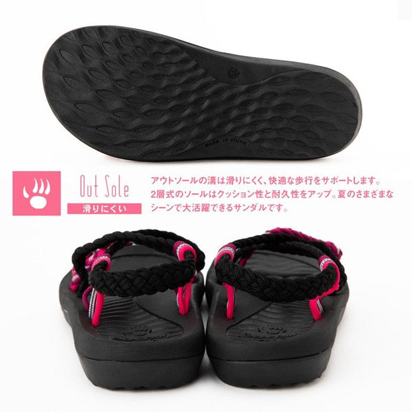 ベアパウ レディース 女性 婦人 浴衣 ビーチサンダル 下駄風サンダル ハンドメイド 痛くない BEARPAW QE STORY BESS-002 PINK-BLACK