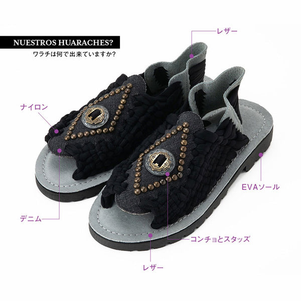 チュバスコ アズテックコンチョ ユニセックスサンダル ブラック×デニム Chubasco AZTEC CONCHO BLACKxDENIM AC2101U