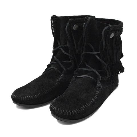 ミネトンカ レディースダブルフリンジブーツ ブラック MINNETONKA DOUBLE FRINGE BOOT BLACK