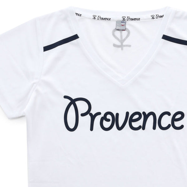 プロヴァンス レディース半袖Vネック スポーツTシャツ ホワイト×ネイビー PROVENCE PRV-101L WHITE×NAVY